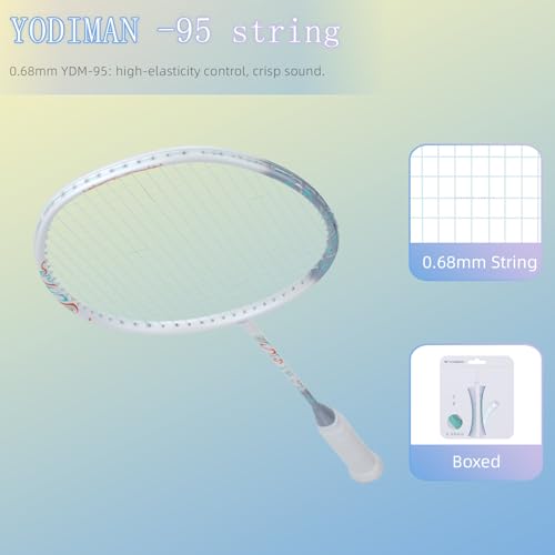 YODIMAN Slate Gray Pro Ultra-Light Carbon Fiber Badminton Racket - Head Heavy, Professional Grade, 4U/5U, Overgrip Included