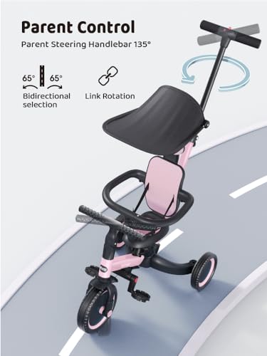 Pink 6-in-1 Toddler Tricycle Bike for 1-3 Years - Adjustable & Safe