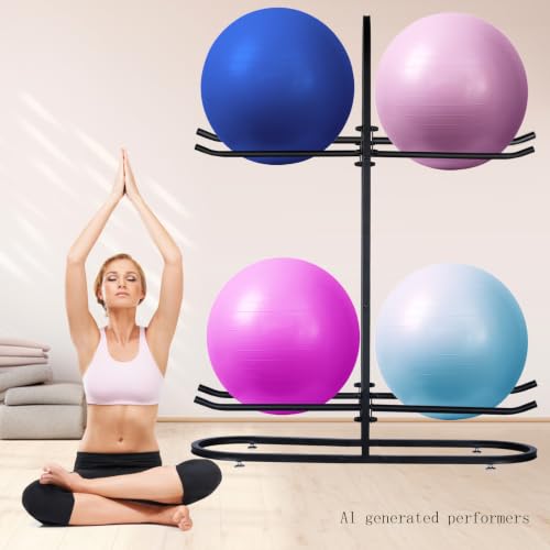 Exercise Ball Rack - Holds 4 Stability, Yoga & Medicine Balls, Space-Saving Organizer