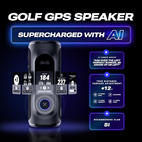 Blue Tees Golf Player+ GPS Speaker Navy Touchscreen, 40,000+ Courses, Waterproof