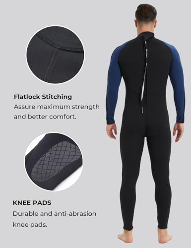 Men's 3mm Wetsuit Full Body Neoprene for Diving Snorkeling Surfing - Black+Blue Large