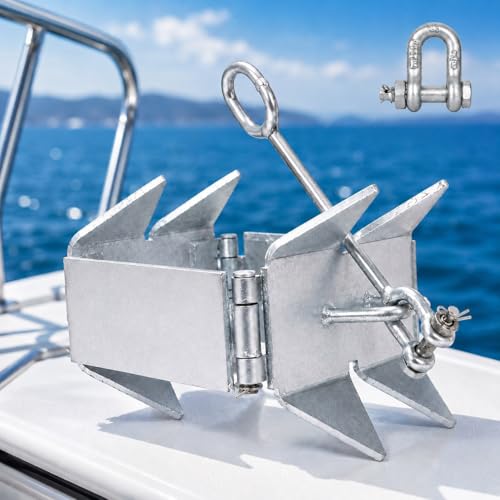 19 lbs Galvanized Folding Boat Anchor for Pontoon & Cabin Cruiser - Double Sided Grip