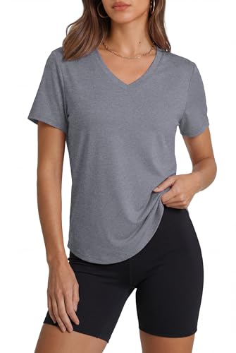 Alaroo Women's Short Sleeve V-Neck Workout Top Large Grey