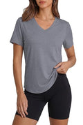 Alaroo Women's Short Sleeve V-Neck Workout Top Large Grey