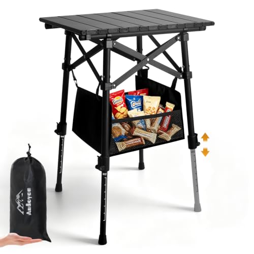 Adjustable Camping Side Table - Portable Folding Outdoor Nightstand