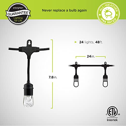 Enbrighten 48ft Outdoor String Lights - 24 White LED Bulbs, Weatherproof