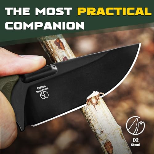 Fixed Blade Hunting Knife with G10 Handle - Green, 3.36" D2 Steel