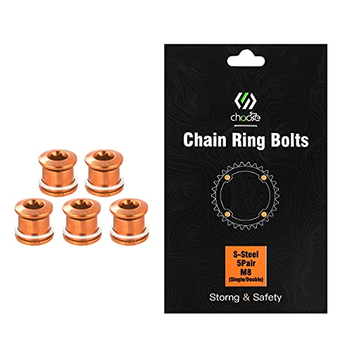 Chooee Double Chainring Bolts Set M8 Steel Orange for Bicycle Drivetrain