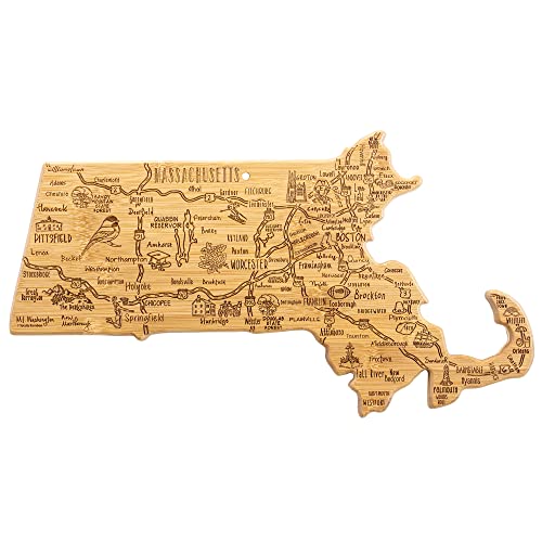 Massachusetts State-Shaped Bamboo Cutting & Serving Board with Wall Hang Feature