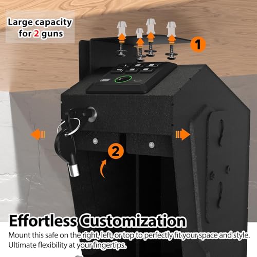 HARDROCK Gun Safe for 2 Pistols - Drop Style Wall-Mounted Biometric Safe with Quick Access