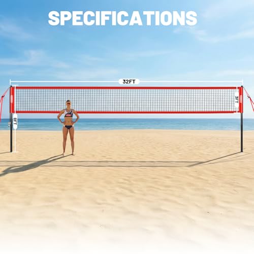 32FT Portable Volleyball Net Set with Anti-Sag Winch - Outdoor Play Equipment