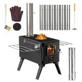 Black Portable Wood Burning Tent Stove with Chimney Pipes for Outdoor Heating and Cooking