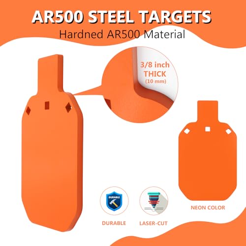 Neon Orange 12x20 Inch AR500 Steel Shooting Target - Silhouette Gong for Pistol & Rifle Training