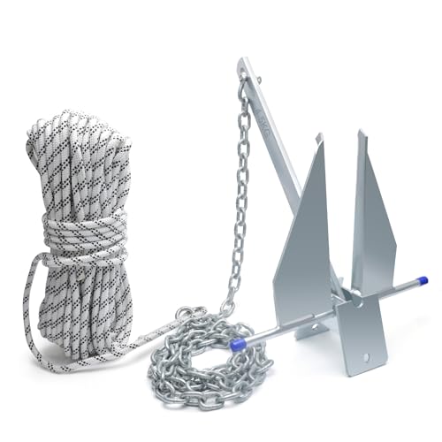10lb Galvanized Boat Anchor Kit with 98ft Rope & 8ft Chain - Small Watercraft