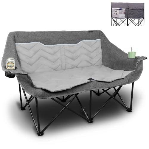VAGANTH Grey Oversized Fully Padded Double Camping Chair XL 650LB Support