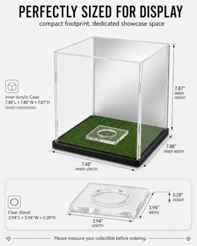 Acrylic Mini Soccer Ball Display Case with Mirror Back & Turf Base - 7.5"Lx7.5"Wx7.9"H, Variation of Acrylic Case for Mini Soccer