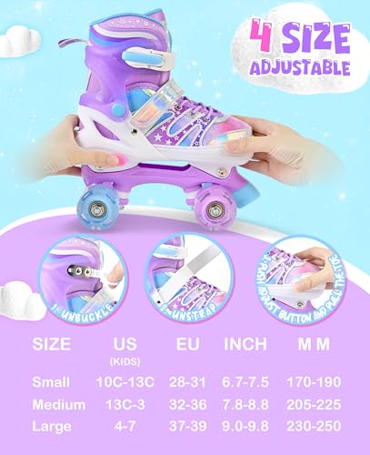 Rainbow Tie-Dye Adjustable Kids Roller Skates - Pink & Purple, Light-Up Wheels, Medium - Big Kid