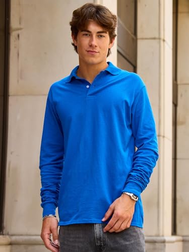 Jerzees Men's Dri Power Cotton Blend Polo Shirt - Large, Forest Green, Long Sleeve