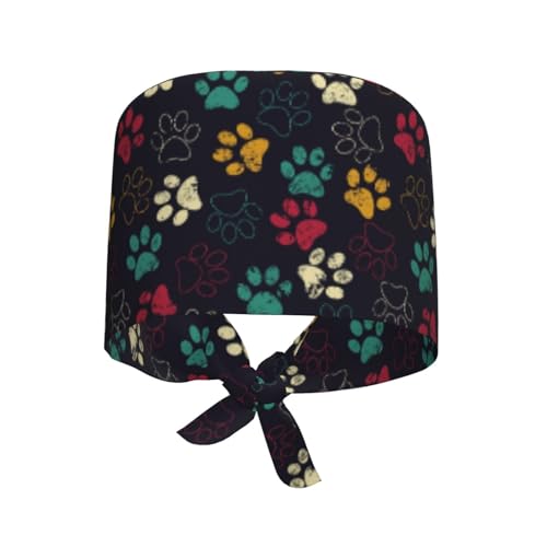 Yellow Bee Breathable Scrub Hat for Nurses & Doctors - Cat Dog Paw Print Variation