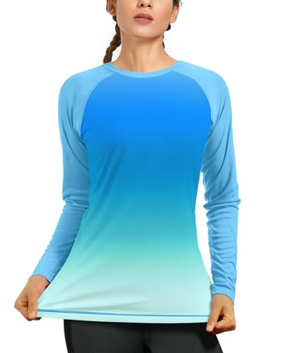 Women's Sun Protection Long Sleeve Shirt UPF 50+ UV Rash Guard - Ocean Teal Gradient, Medium
