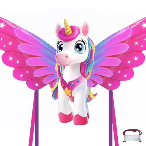 Giant Unicorn Kite for Kids & Adults - 48.4'' Outdoor Flying Toy with 328 FT String, Pink Variation