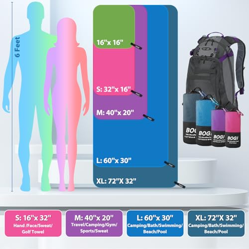 BOGI 4-Pack XL Microfiber Travel & Beach Towels - Quick Dry, Soft & Lightweight