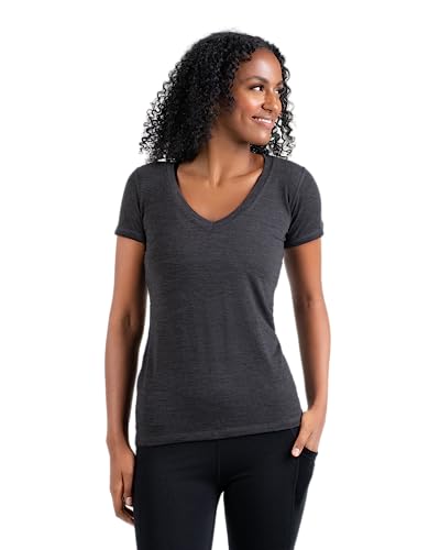 Woolly Women's 95% Merino Wool V-Neck T-Shirt - X-Large Charcoal, Travel & Everyday