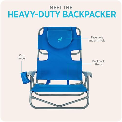 Blue Heavy-Duty Backpacker Outdoor Beach Chair - Portable & Adjustable Recline