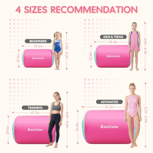 KareCute Mint Green & Pink Inflatable Gymnastics Mat 47.2" x 29.5" - Air Tumbling Track & Barrel Roller for Kids & Training