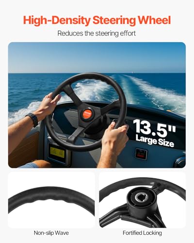 Boat Steering System Kit - 10 FT Outboard Marine Steering Control Cable & 13.5" Wheel