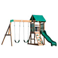 Green Backyard Discovery Buckley Hill Cedar Wood Swing Set with Wave Slide & Play Deck