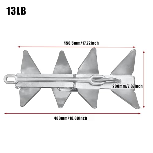 JT-HLM 13LB/19LB Galvanized Folding Boat Anchor for Up to 30ft Vessels