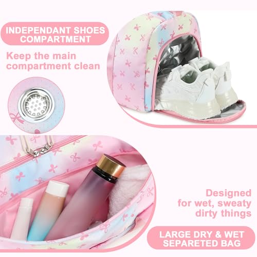 Kids Dance Bag with Shoe & Wet Compartments - Pink Bow Variation