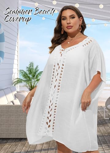 Chalier Plus Size Bathing Suit Cover Up for Women - White
