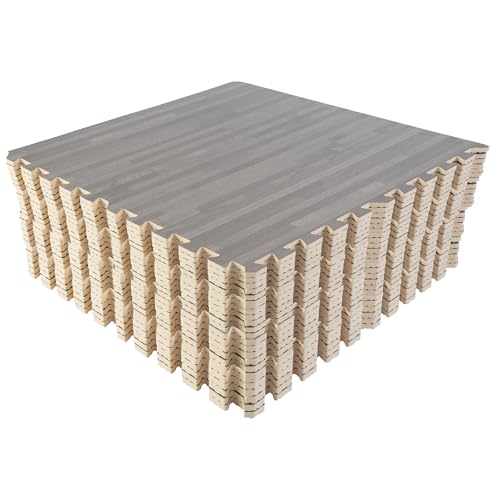 Stalwart Gray Wood Grain Foam Floor Tiles - 24 Pack, Interlocking Play & Gym Mat, 96 sqft