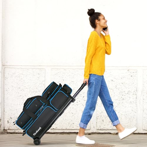 Goloni Blue 3-Ball Bowling Bag with Wheels & Retractable Handle – Large Capacity