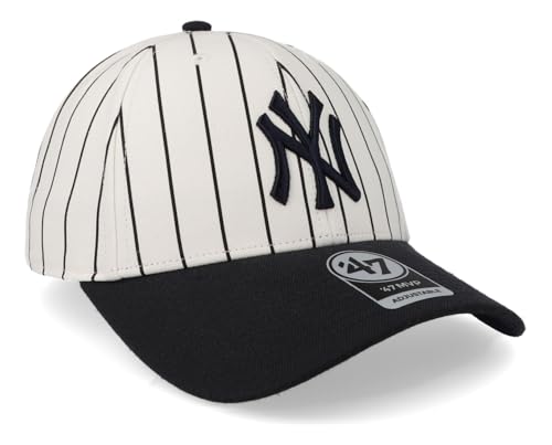 47 Brand Cap MVP Unisex Baseball Hat – One Size, White/Navy Visor with Logo & Pinstripe