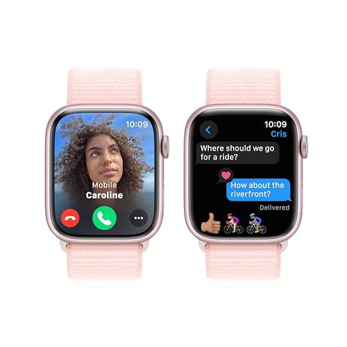 Apple Watch Series 9 GPS 45mm Smartwatch with Pink Aluminum Case & Light Pink Sport Loop - Medium/Large Band, Carbon Neutral