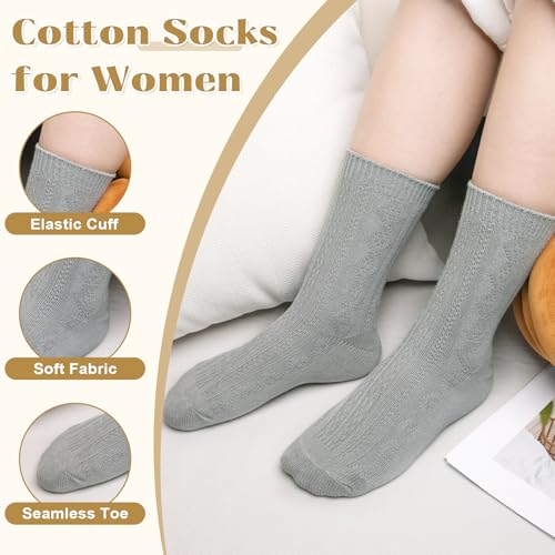 Justay Crew Socks for Women, Knit Cotton Dress Socks - One Size Navy Blue Grey Khaki Black