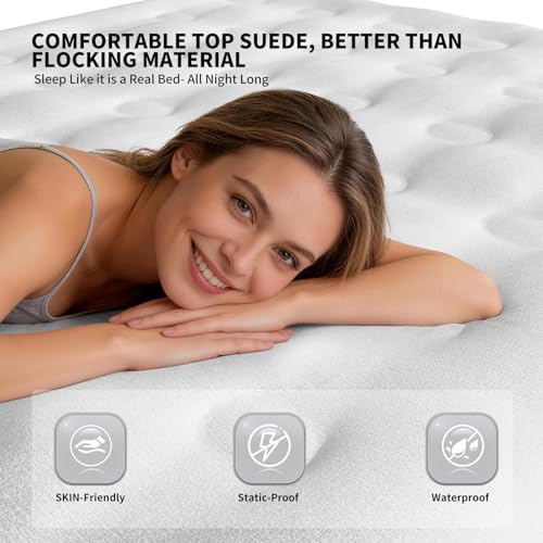 KASIMO Twin Air Mattress with Built-In Battery Pump - 10" Thick, Soft Suede Fabric