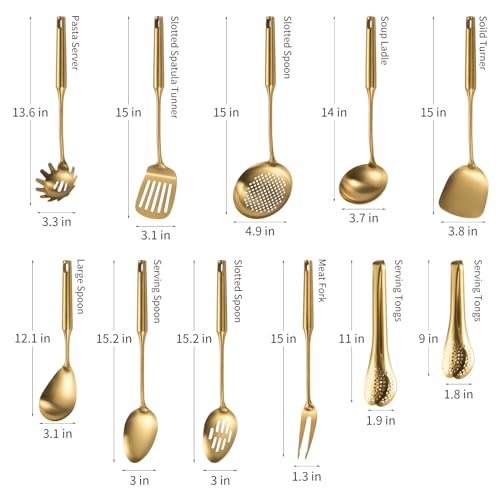 11-Piece Stainless Steel Kitchen Utensil Set with Gold Finish - Dishwasher Safe