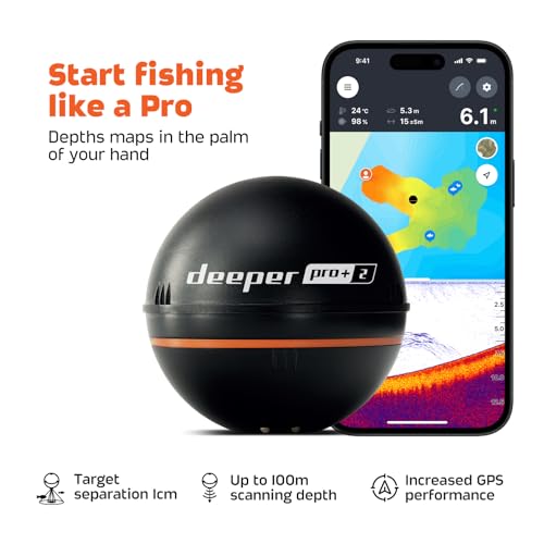 Deeper PRO+ 2 Sonar Fish Finder with GPS - Portable Depth & Fish Finder for Kayaks Boats & Ice Fishing