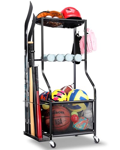 Garage Sports Equipment Organizer Rolling Ball Storage Cart - Black Small
