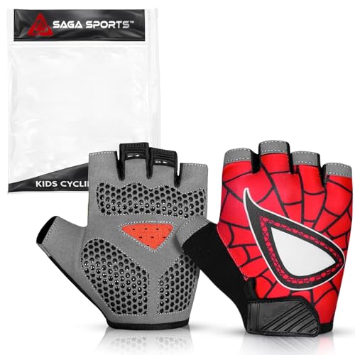 Kids Cycling Gloves Half Finger Non-Slip Red Small 4-6 - Kids Bike Gloves