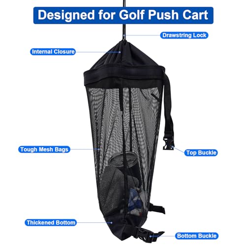 Golf Push Cart Storage Bag - Large Capacity Backside Organizer with Mesh Net