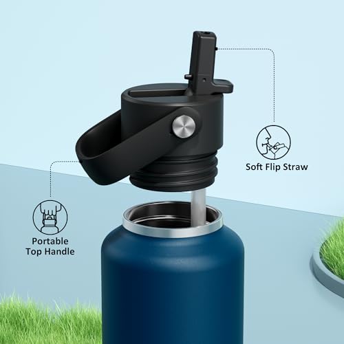 Insulated 24 oz Water Bottle with Leakproof Straw Lid - Indigo Blue
