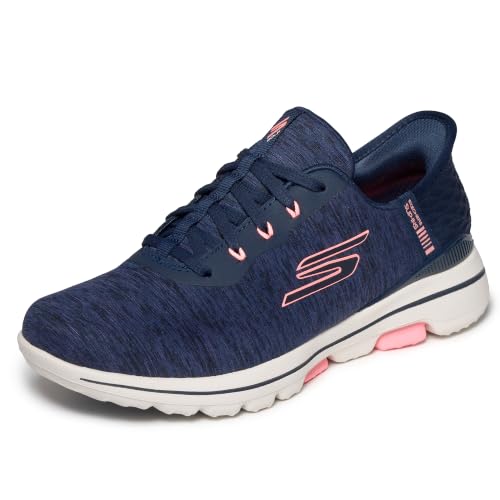 Golf Shoes Women Slip-On Spikeless Water-Resistant Skechers GO WALK 5 Navy Pink