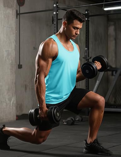 Men's Sun Protection Tank Top - UPF 50+ Quick Dry Summer Workout Shirt - Lake Blue, Large