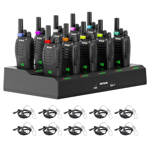 Retevis H777H 2-Way Radios with Screen & 10-Way Charger - Emergency Earpiece Set