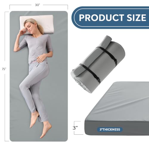 Single 75x30x3 Inch Memory Foam Camping Cot Pad with Waterproof Cover